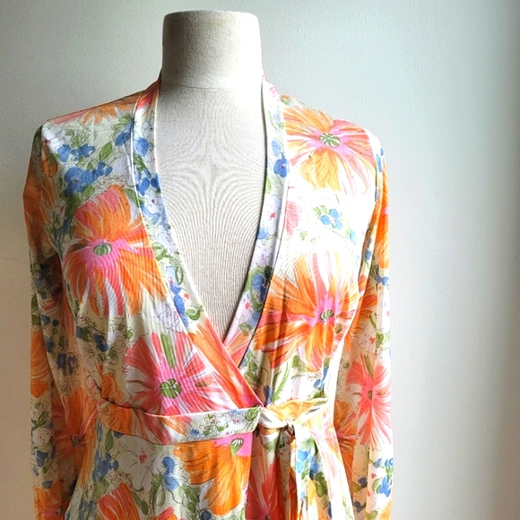 Rare Vtg OLGA Secret Wrap-Up Flower Burst Wrap Robe Small - Picture 2 of 11